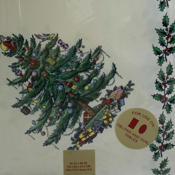 Spode Christmas Tree Tablecloth "Ribbons and Bows" 60x84 NWT - Picture 3 of 8